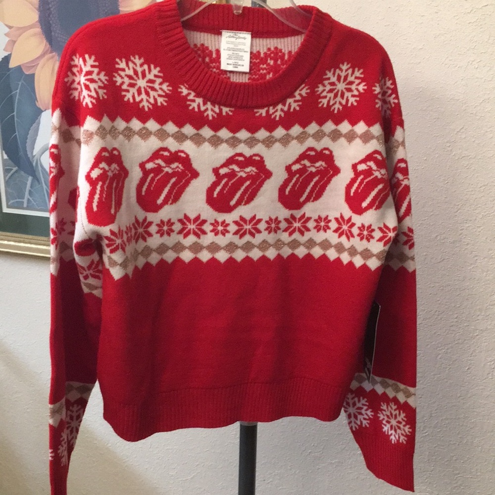 Rolling Stones Holiday Red Snowflake Ugly Christmas Pattern Sweater